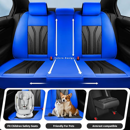 Car Seat Covers Fit for Jeep 5 Seats Grand Cherokee 2007-2025 2026 -Premium Leather, Waterproof & Breathable，All-Weather Seat Cushion Protecto & Airbag Compatible,Full Set Blue & Black