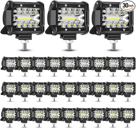 30Pcs Cube Triple Row Lights, Turboo Led Pod Lights 4 Inch 60W 12000LM Spot Flood Combo Light for Vehicle Accessories ATV UTV SUV Boat Pickup Lights