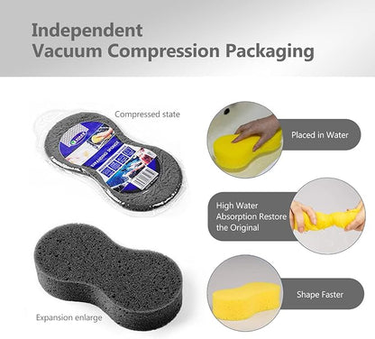 jeseny 5 PCS Car Wash Sponge, High Density Waxing Wiping Car Sponge, Thick Foam Scrubber Kit, Absorbent Eco Friendly Sponges, for Dishes, Tile, Bike, Boat, Kitchen, Household Cleaning (Black)