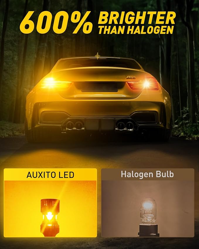 AUXITO CANBUS 3157 LED Bulbs Amber Yellow with Built-in Resistor 3156 3457A 4057 4157 Anti Hyper Flash Error Free Front Rear Turn Signal Lights and Blinker Maker DRL Parking Lights, Pack of 2