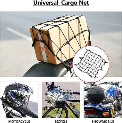 15"x15" Universal Truck Bed Net Black Latex Bungee Cargo Net Extends to 30"x30" with 6 Adjustable Hooks & Tight 2"x2" Mesh by Cenipar