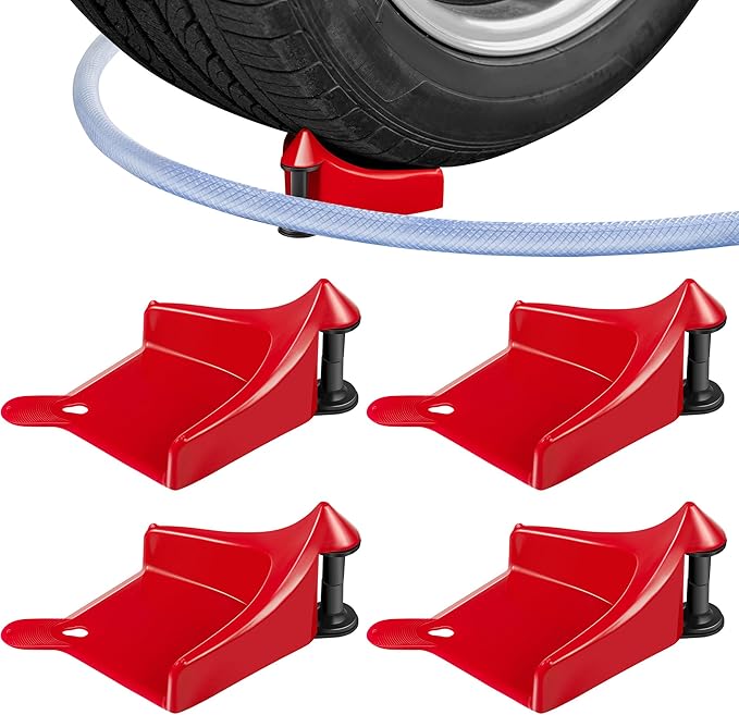4 Pcs Car Hose Guide, Tire Hose Roller for Car Washing, Detailing Tire Hoses Guide Preventing Pressure Washer Hoses Stuck Under The Wheels, Plastic Wash Tool to Avoid Snagging(Red)