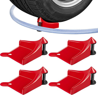 4 Pcs Car Hose Guide, Tire Hose Roller for Car Washing, Detailing Tire Hoses Guide Preventing Pressure Washer Hoses Stuck Under The Wheels, Plastic Wash Tool to Avoid Snagging(Red)