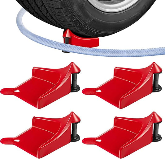 4 Pcs Car Hose Guide, Tire Hose Roller for Car Washing, Detailing Tire Hoses Guide Preventing Pressure Washer Hoses Stuck Under The Wheels, Plastic Wash Tool to Avoid Snagging(Red)