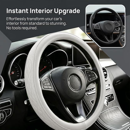 Zpana Car Steering Wheel Cover, 14.5-15" Breathable Soft Leather Vehicle Steering Wheel Protector with Anti-Slip Lining, Comfortable Auto Interior Decoration Accessories, Universal Fit (White)