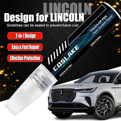 Car Touch Up Paint(Crystal White(A3)) for LINCOLN, Car Paint Scratch Repair Kit, Quick & Easy Solution to Repair, Scratch Remover Pen with 2PCS Disposable Micro Applicators
