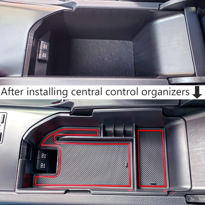 TACORBO Center Console Organizer Compatible with Toyota Camry XLE/XSE 2018-2024 and Camry LE/SE 2020-2024 Accessories, Hybrid Armrest Insert Tray, (not for 9th), Red Trim
