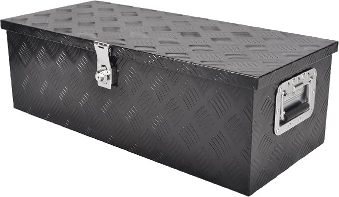 30 Inch Tool Box Underbody Flatbox Truck Car Outdoor Trailer Pickup,RV Storage Organizer,Underbed Tools Chest Box w/Side Handle and Lock Keys,Black Aluminum 5 Bar Tread(30''X13''X10'')