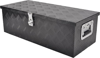 30 Inch Tool Box Underbody Flatbox Truck Car Outdoor Trailer Pickup,RV Storage Organizer,Underbed Tools Chest Box w/Side Handle and Lock Keys,Black Aluminum 5 Bar Tread(30''X13''X10'')