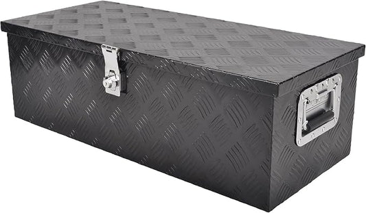 30 Inch Tool Box Underbody Flatbox Truck Car Outdoor Trailer Pickup,RV Storage Organizer,Underbed Tools Chest Box w/Side Handle and Lock Keys,Black Aluminum 5 Bar Tread(30''X13''X10'')