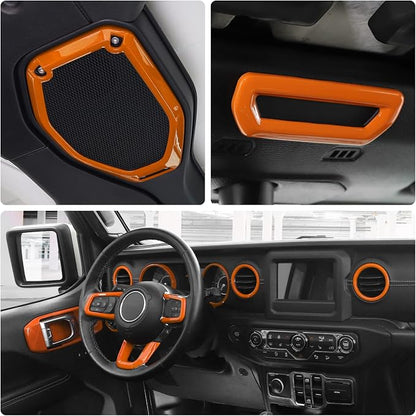 for Wrangler JL Interior Trim Kit Orange Dashboard for Jeep Wrangler JL JLU Gladiator JT 2018-2023 Orange Interior Accessories 21pcs
