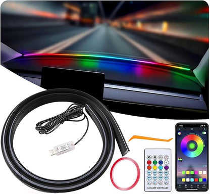 Acrylic Interior Car LED Strip Light with Motion-Activated Switch, 59.1" Neon Ambient Light, RGB Colors, APP Control, Music Sync
