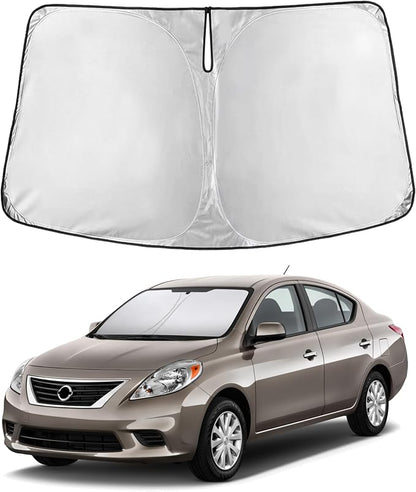 EcoNour Windshield Sunshade Compatible for Nissan Versa 2012-2017 2018 2019, Sun Visor for Front Windshield & Window Sun Shade Cover, UV Heat Blocker & Protector, Car Accessories