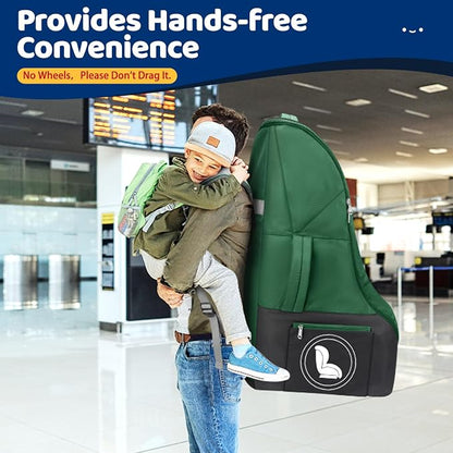 YOREPEK Carseat Bags for Air Travel, Car Seat Cover for Airplane Travel with Wear-Resistant Bottom, Large Car Seat Carrier Backpack with Side Pocket for Baby Travel Essentials, Green