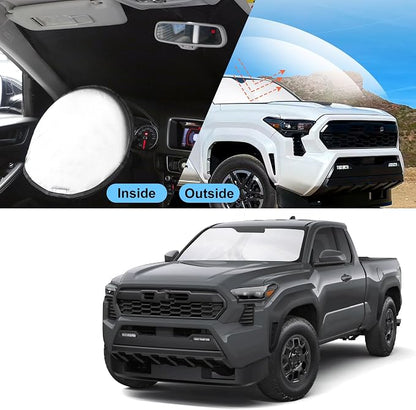 TINGLU Sun Shade for Toyota Tacoma 2016-2024 2025 2026 Accessories Windshield Sun Shade Window Shade UV Rays Protection Sun Visor Cover with Steering Wheel Sunshade Storage Bag