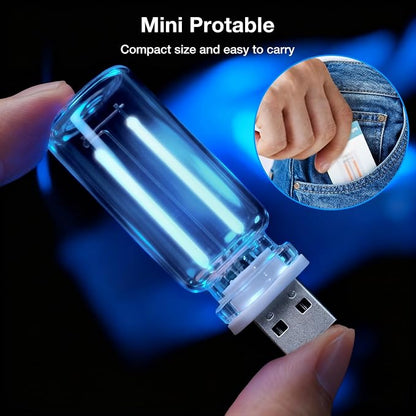 2 PCS USB Lights, Plug-in Retro Car Atmosphere Night Light with Touch Dimmable, Portable Mini Glass Bottle LED Bulb for Car Interior Bedroom Hallway Camping Holiday Decoration (Blue & Red)