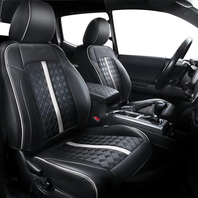 Carlimeki Leather Seat Covers Custom Fit for Tacoma Gen 3rd (2016-2023) Double & Crew Cab, for SR, SR5, Limited, TRD Pro, TRD Sport, TRD Off-Road, Trail Special Edition - Fully Covered