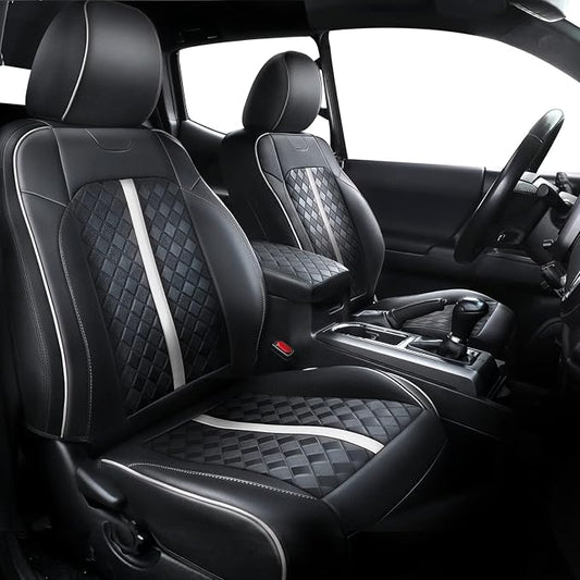 Carlimeki Leather Seat Covers Custom Fit for Tacoma Gen 3rd (2016-2023) Double & Crew Cab, for SR, SR5, Limited, TRD Pro, TRD Sport, TRD Off-Road, Trail Special Edition - Fully Covered