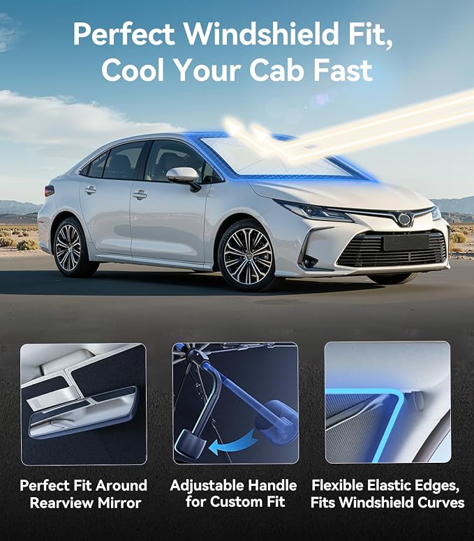 Nmoiss Windshield Sun Shade Umbrella for Toyota Corolla 2020-2026 Accessories, [Vinyl Coating Heat Shield] Protect Car from Sun Rays & Heat Damage Keep Cool and Protect Interior