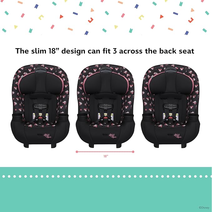 Disney Baby Ellaris 3-in-1 Convertible Car Seat, Slim Fit Design, Rear & Forward-Facing, 5-Position Headrest, 3-Across Fit, Travel-Friendly with Machine-Washable Seat Pad, Mickey Sprinkle