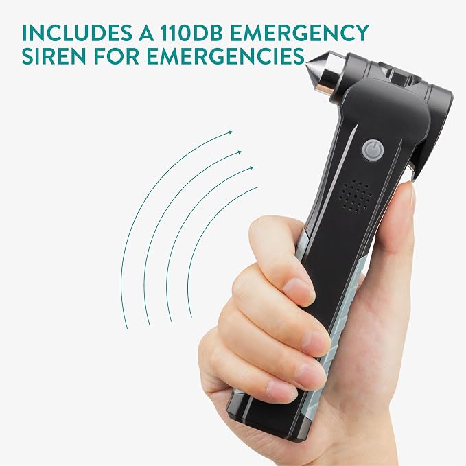 Navaris Safety Tool for Cars - Emergency Car Window Breaker - Emergency Hammer for Cars - With Flashlight and Siren - With Belt Cutter - Escape Safety hammer - Glass Breaker