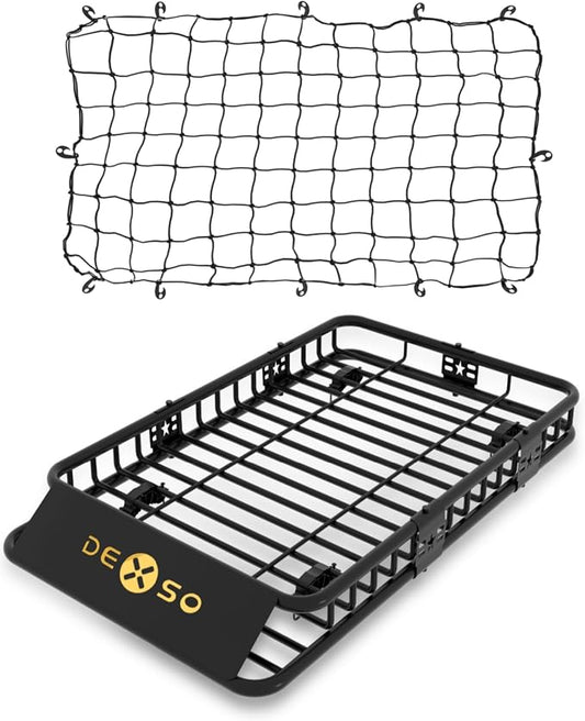 DEXSO Universal Roof Rack Basket with Cargo Net, 64" x 39" Rooftop Cargo Carrier Basket, 200 Lbs Capacity Car Cargo Rack, Heavy Duty Luggage Rack for SUVs, Trucks, Vehicles
