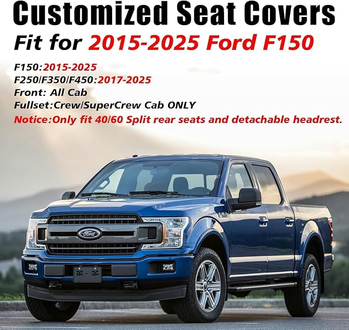 Coverado Front Seat Covers for Ford F150 2015-2026, F250 F350 F450 2017-2026 SuperCrew Crew Cab, Red Leather Car Seat Covers, Full Coverage