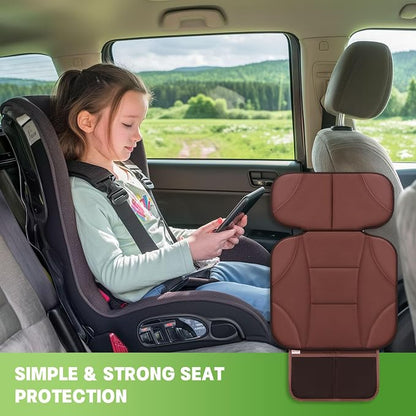 Siivton Car Seat Protector for Kids, Anti-Slip Design, Thick Padding, Prevents Seat Marks, 2 Storage Pockets for Toys & Snacks, Fits Most Cars, Black (Brown, 1 Pack)