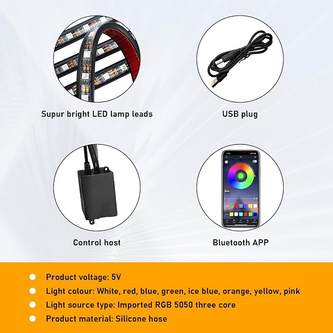 Car Led Interior Lights, RGB 72 LED Multicolor Auto Strip Light with Sound Active Function and APP Control, Under Dash Smart Lighting Kit with Charger, Car Accessories (USB)
