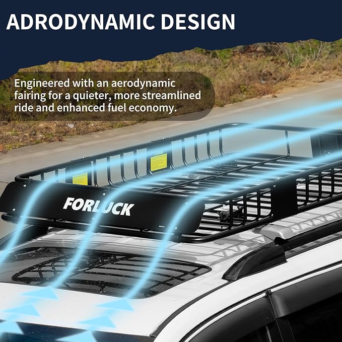 Forluck 64 x 39 x 6 Inch Universal 250 LBS Heavy Duty Roof Rack Cargo Carrier with Waterproof Bag, Net & Ratchet Straps, Extension Rooftop Cargo Carrier, Car Top Luggage Holder for SUV, Truck or RV