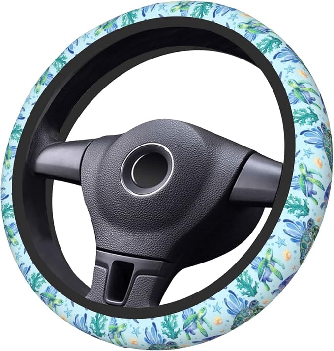 Sea Turtle Steering Wheel Cover Anti-Slip,Sweat Absorption Universal 15 inch Steering Wheel Covers Cute car Accessories for Men Women