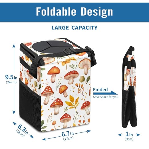 Car Trash Can – Multi-Purpose, Lightweight and Portable with Durable Water-Resistant Coating, No Installation Required, Practical and Ample Capacity, Variety of Colors.Mushroom