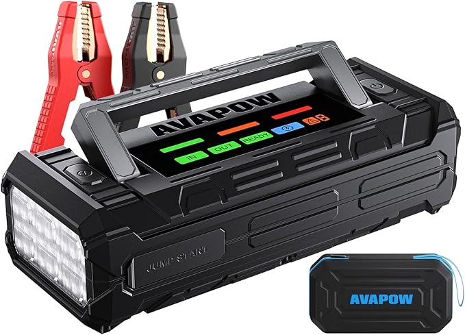 AVAPOW TJ68 10000A Battery Jump Starter Portable with 4" HD Display PD 65W Dual-Way Fast Charging,12V Jump Box, Car Battery Jump Starter for All Gas & Up to All Diesel Engines