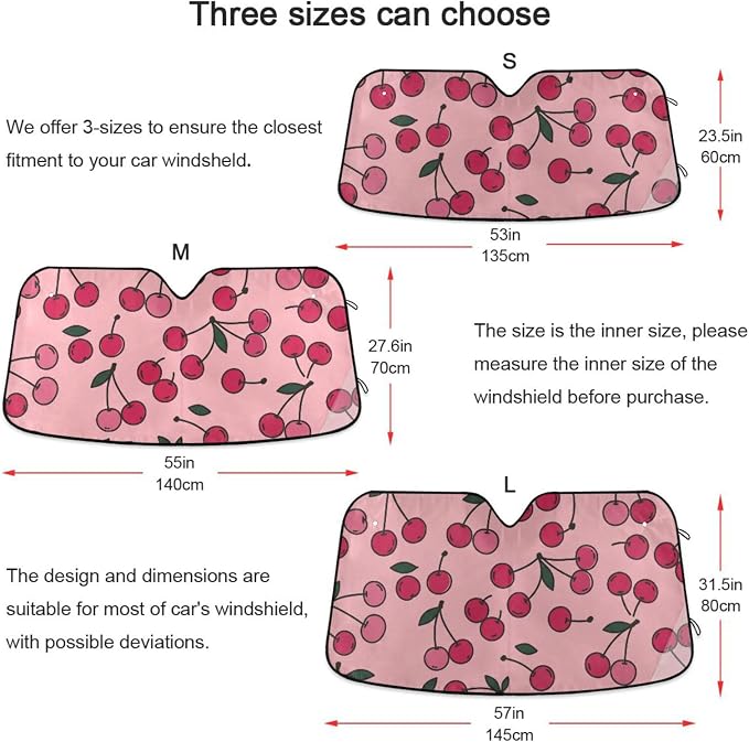 Cars Front Sun Shade Windshield,Foldable Reflective Sun Visor Cherry Pattern Windshield Sunshade Cover,Blocks UV Ray Sun Protect Interior Keep Cool,57" x 31.5 "Inches