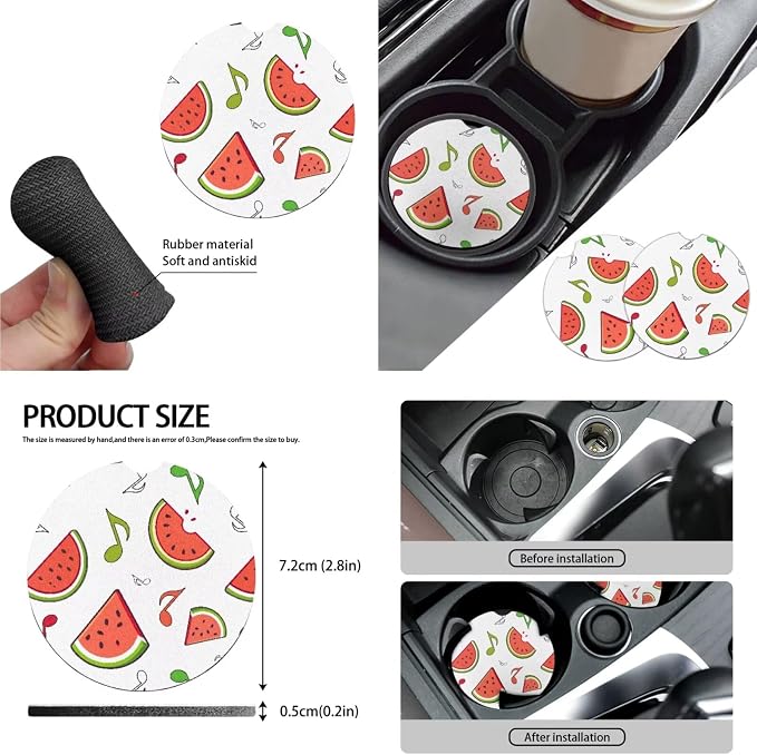 10 Pcs Watermelon Music Note Car Seat Covers, Summer Fruit Watermelon Breathable Vehicle Seat Protector, Colorful Music Notes Steering Wheel Cover Fit for Sedan Truck