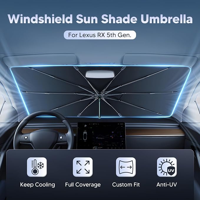Autorder Windshield Sun Shade Umbrella for 2023-2026 Lexus RX Accessories,Upgraded Ice Crystal Material,Easy Setup Umbrella Sunshade for Car Windshield,100% Sun Blocking