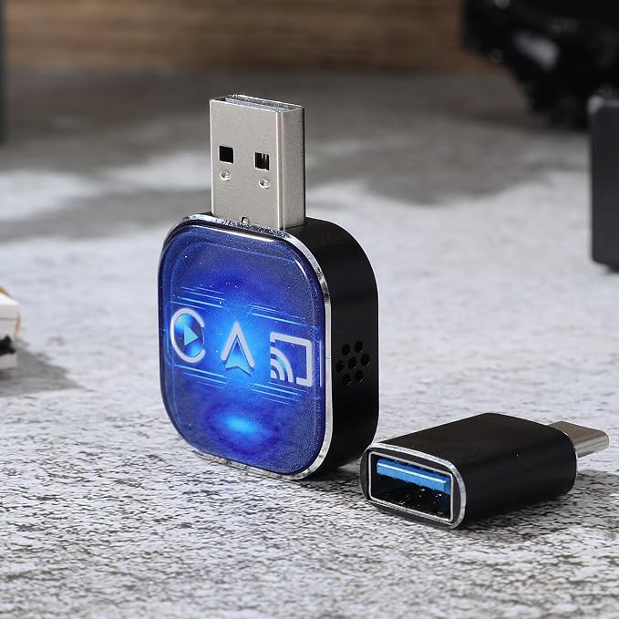 Ciieeo 3-in-1 Wireless Car Adapter with USB a to C Connector Screen Mirroring Adapter for Auto and Wireless Phone Connection for Navigation and Media Streaming Compact Gadget