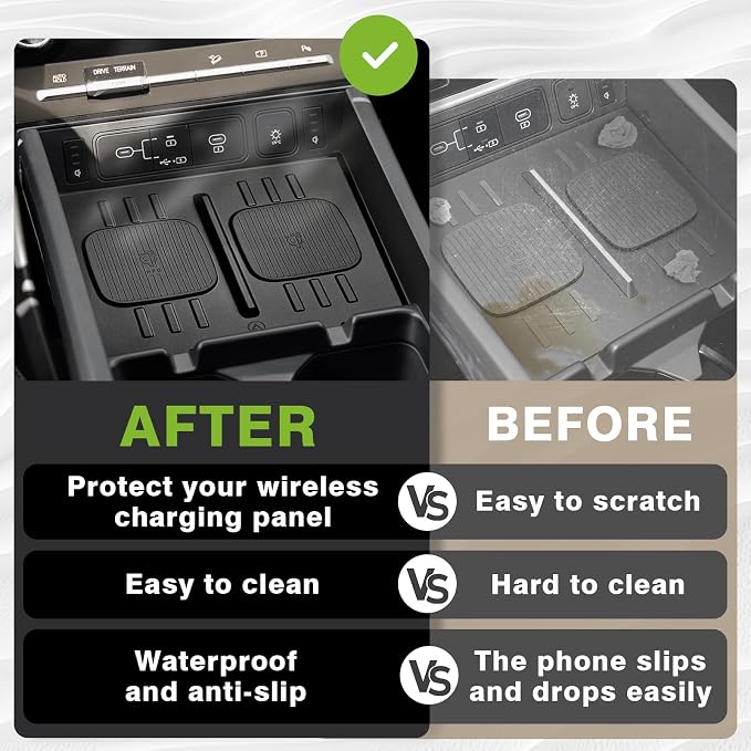 Muslogy Center Console Inserts Compatible with 2024 2025 2026 Hyundai Santa Fe Accessories, Center Console Wireless Charger Protective Mat Liner Anti-Slip Phone Charge Area Charging Protection