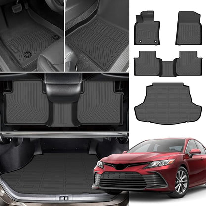 Floor Mats for Toyota Camry 2018 2019 2020 2021 2022 2023 2024(FWD ONLY), (Non Hybrid or AWD) 2022 Camry Floor Mats, 1st & 2nd Row & Cargo Liner, TPE Anti-Slip Waterproof Car Accessories