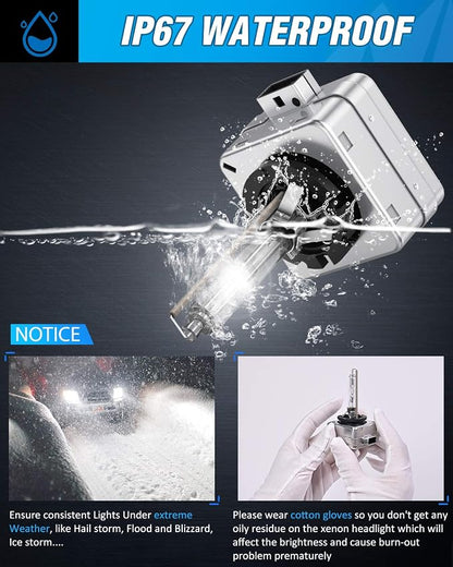 Nilight D1S HID Xenon Headlight Bulbs, D1S Bulb 6000K High Low Beam Xenon Headlights Replacement for 12V Cars, 2-Pack