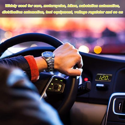 2 Pieces DC 4 to 28V Car Digital Voltmeter 12V Voltage Meter Car Audio Gauge LED Display 12V Waterproof Voltage Gauge Meter for Motorcycle (Yellow Light)
