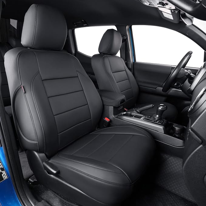 coverdream Tacoma Seat Covers Full Set for 2016-2023 Toyota Tacoma Double/Crew Cab SR,SR5,TRD Off Road,TRD Pro,TRD Sport,Limited Pickup,Fully Covered Waterproof Leather Car Seat Protector (Black)
