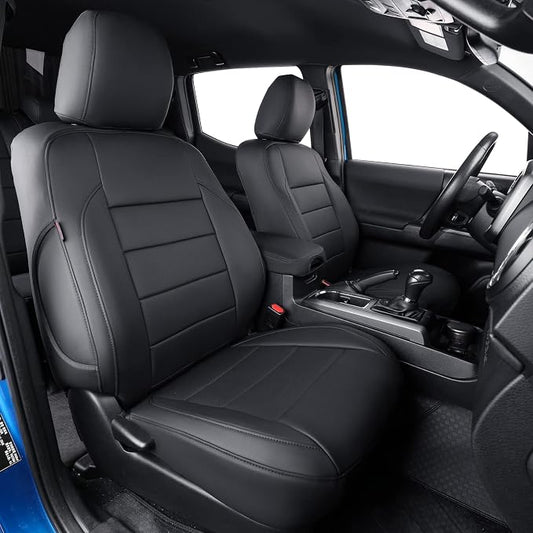 coverdream Tacoma Seat Covers Full Set for 2016-2023 Toyota Tacoma Double/Crew Cab SR,SR5,TRD Off Road,TRD Pro,TRD Sport,Limited Pickup,Fully Covered Waterproof Leather Car Seat Protector (Black)