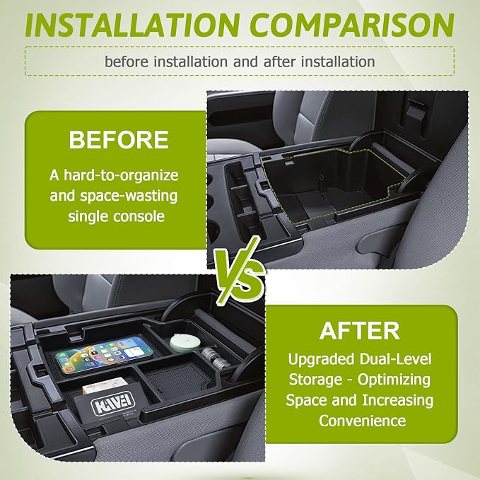 HGWEI Center Console Organizer Compatible with 2014-2018 Chevy Silverado/GMC Sierra 1500 & 2015-2019 2500HD/3500HD Interior Accessories, Middle Armrest Storage Box Insert Tray (Fit Jump Seat ONLY)