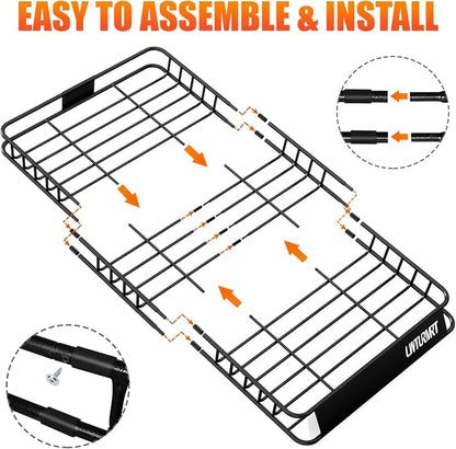 LWTURMRT 64 x 39 Inch Universal 300LB Heavy Duty Roof Rack Cargo with Cargo Net, Car Top Luggage Holder Carrier Basket for SUV,Truck or RV Camping Storage Steel Construction