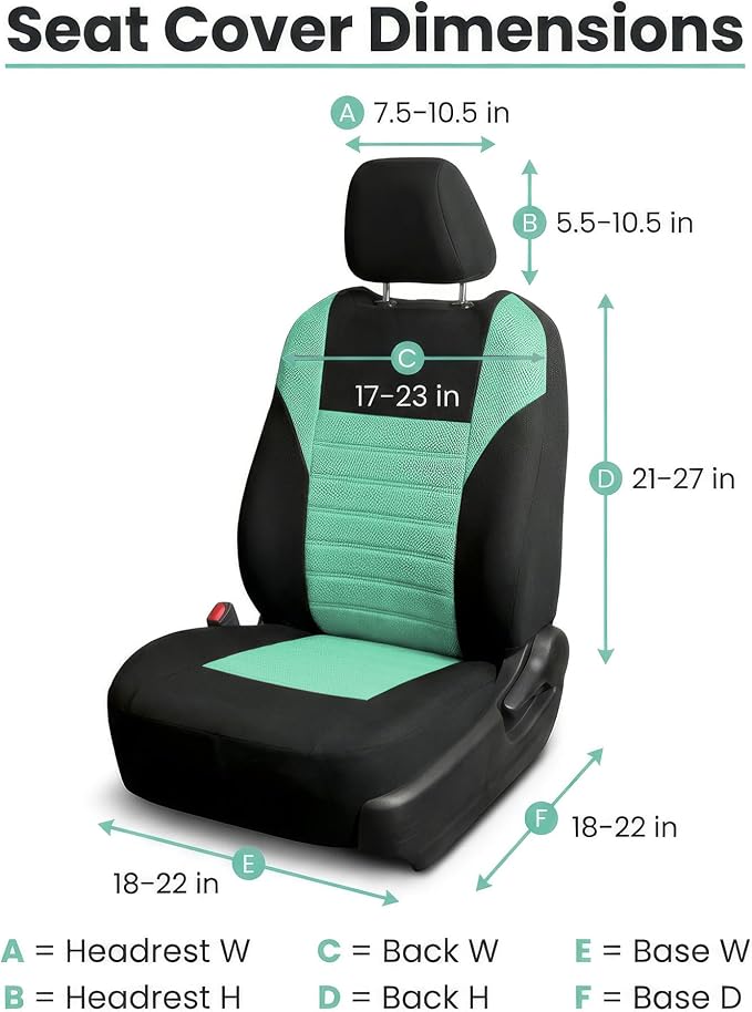 FH Group Automotive Car Seat Covers Front Set Premium 3D Air Mesh Front Seat Covers, Airbag Compatible Universal Fit Interior Accessories for Cars Trucks and SUVs - Mint