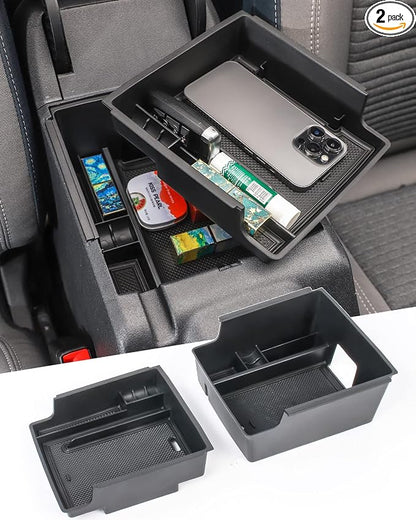 Savadicar Center Console Organizer – 2PCS Armrest Storage Tray for 2021 2022 2023 2024 Ford Bronco (Not for 2025 Version and Sport models), ABS Three-Tier Divider Insert, Black Interior Accessory
