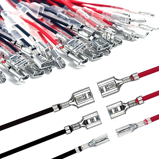30PCS 2.8mm /4.8mm /6.3mm Female Speaker Wire Connector with Insulating Sleeves Speaker Connectors Red+Black Spade Connectors Flat Quick Splicing Kit WW001