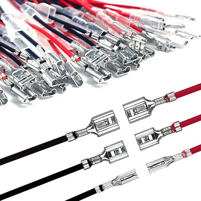 30PCS 2.8mm /4.8mm /6.3mm Female Speaker Wire Connector with Insulating Sleeves Speaker Connectors Red+Black Spade Connectors Flat Quick Splicing Kit WW001