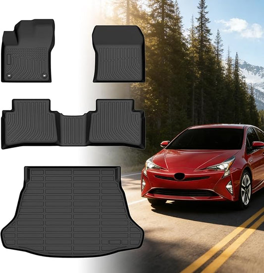 Floor Mats for Toyota Prius 2016 2017 2018 2019 2020 2021 2022(NOT for Prius c or Prius v), Front Rear Mats & Cargo Liner, TPE Non-Slip Waterproof Summer Winter Car Accessories